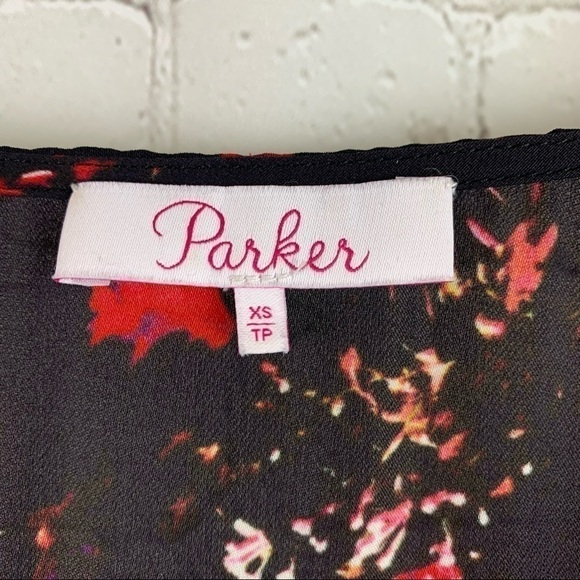 parker Black Roland Cold Shoulder Ruffle Floral Print Silk Blouse Size XS - Picture 8 of 11